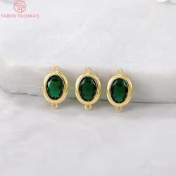 (2722)6PCS 7.5x10MM 24K Gold Color Brass with Zircon Oval Charms Bracelet Connector High Quality Diy Jewelry Accessories