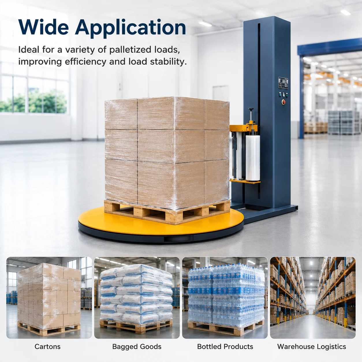 Fully Automatic Turntable Stretch Wrap Machine with Pre Stretch 300 Percent Film Save for Pallet Packing