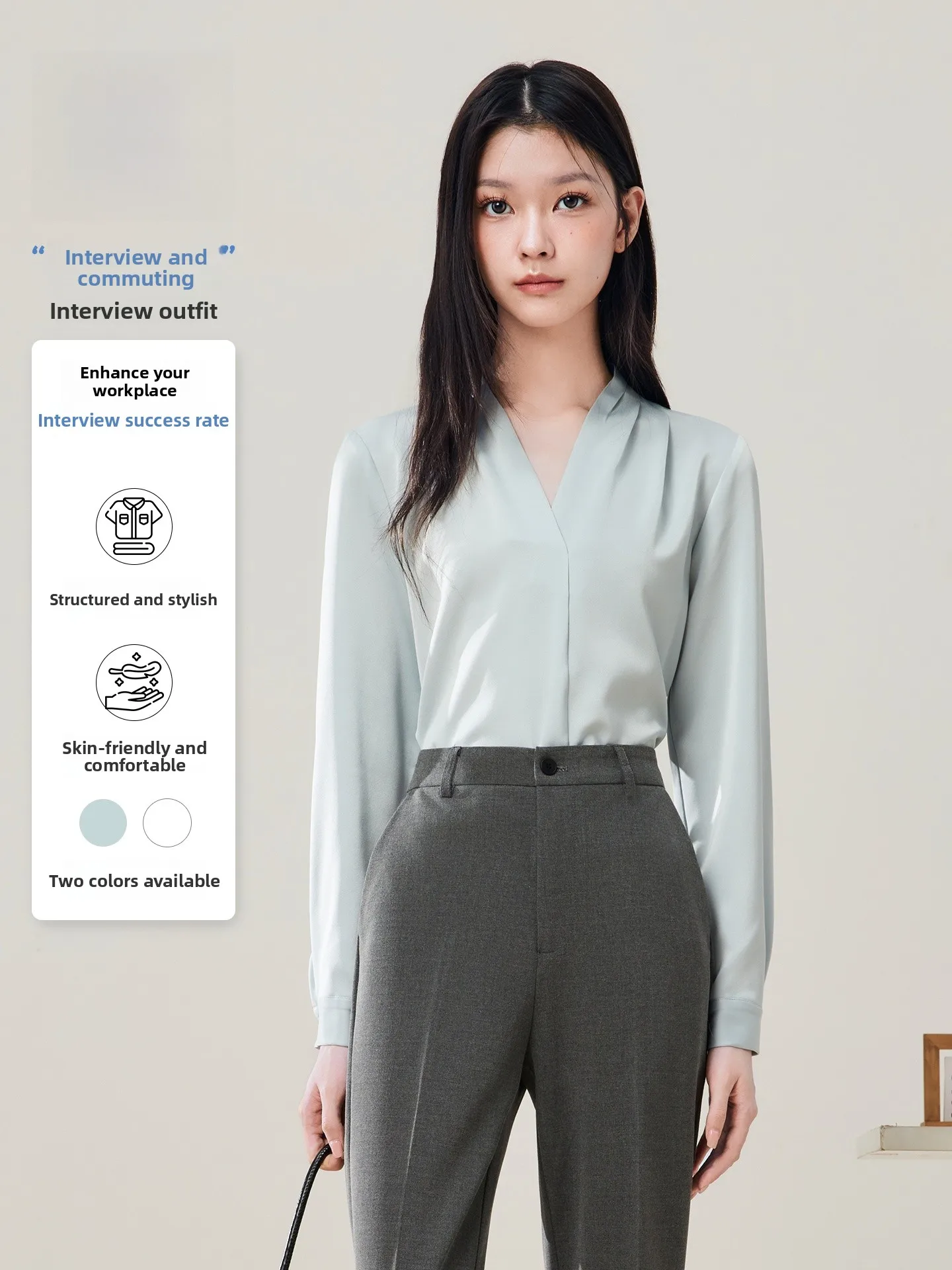 

Blue Long Sve V-Ne Women's irt Profional Formal Inner Wear Petite Size Ele Sle Commute Faion Polyester Blend