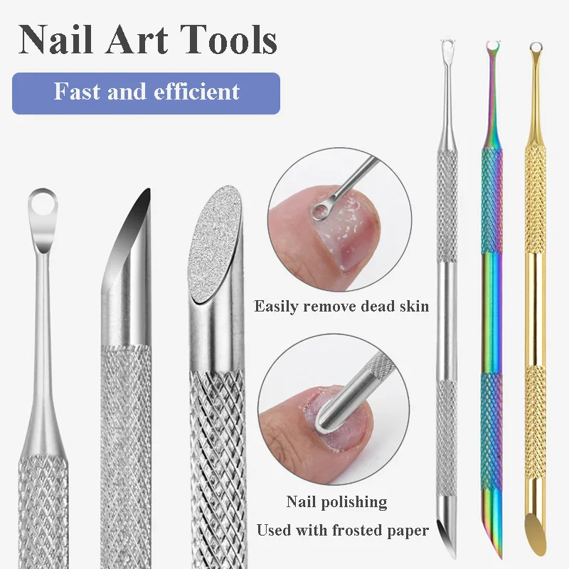 Nail Double-ended Use Stainless Steel Circle Beveled Head Cuticle Pusher Deadskin Remover Manicure Sticks Tools Nail Care Tool