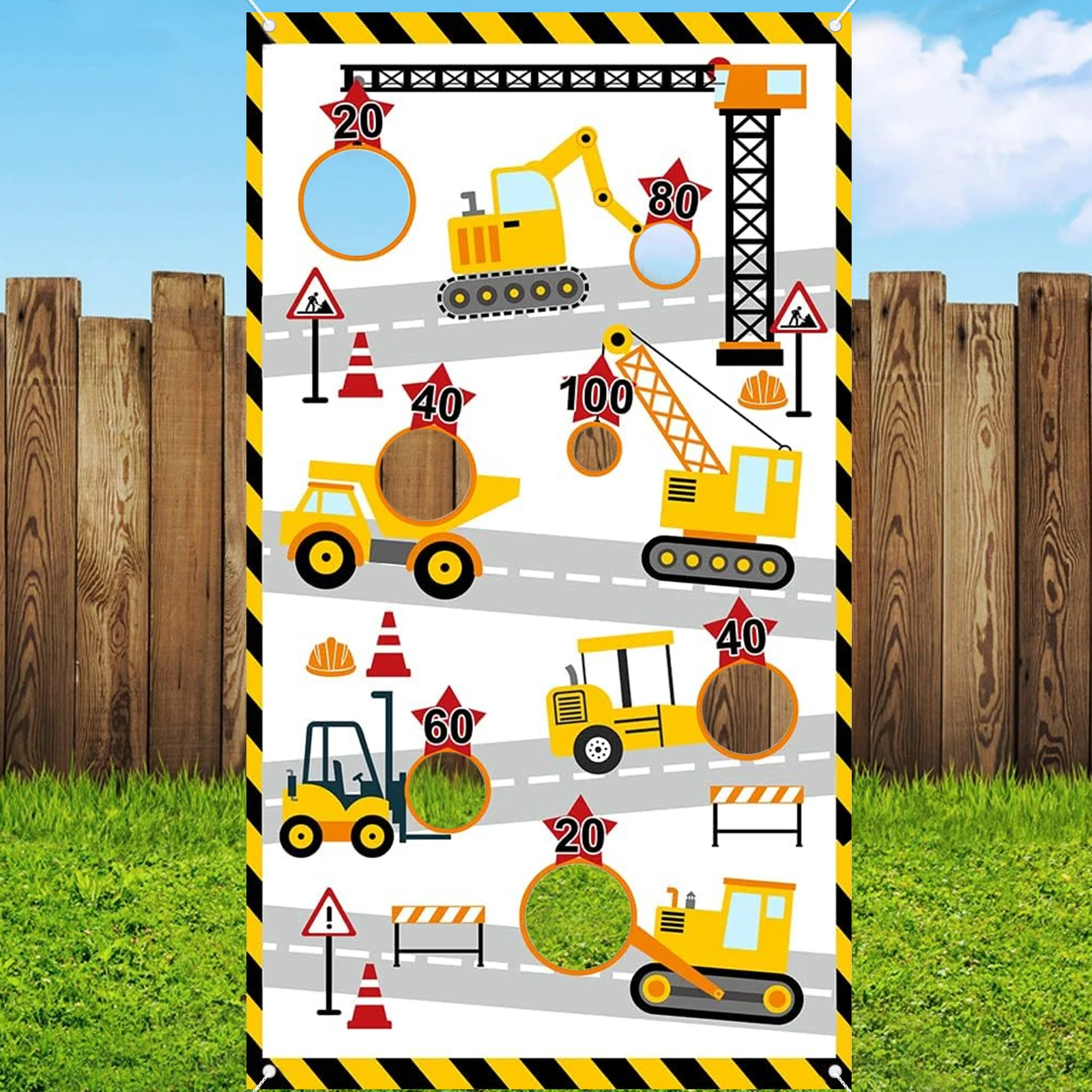 Heavy Equipment Birthday Theme - Construction Truck Toss Game Banner，Indoor Outdoor