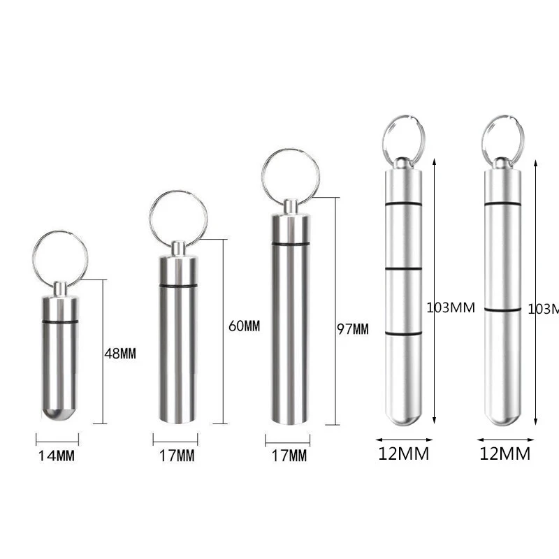 Impermeável alumínio medicina caixa, pílula caso, garrafa cache, droga titular, viajando, camping recipiente, chaveiro, cuidados de saúde