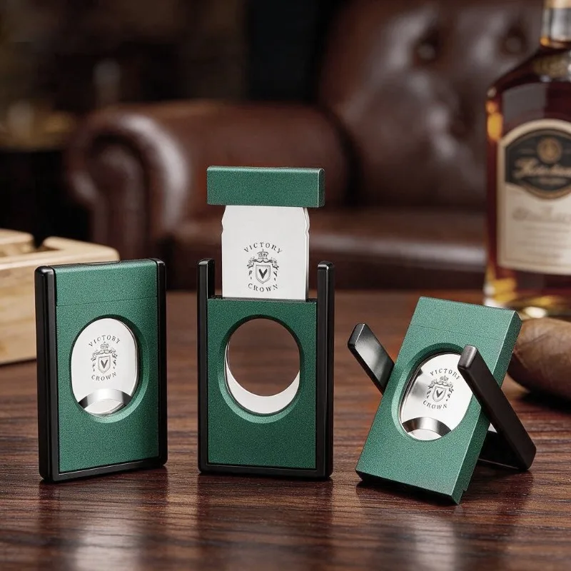 Portable Cigar Cutter Flat Cut with Rotating Cigar Holder Metal Material Sharp Smooth Multi-functional Integrated Design Travel