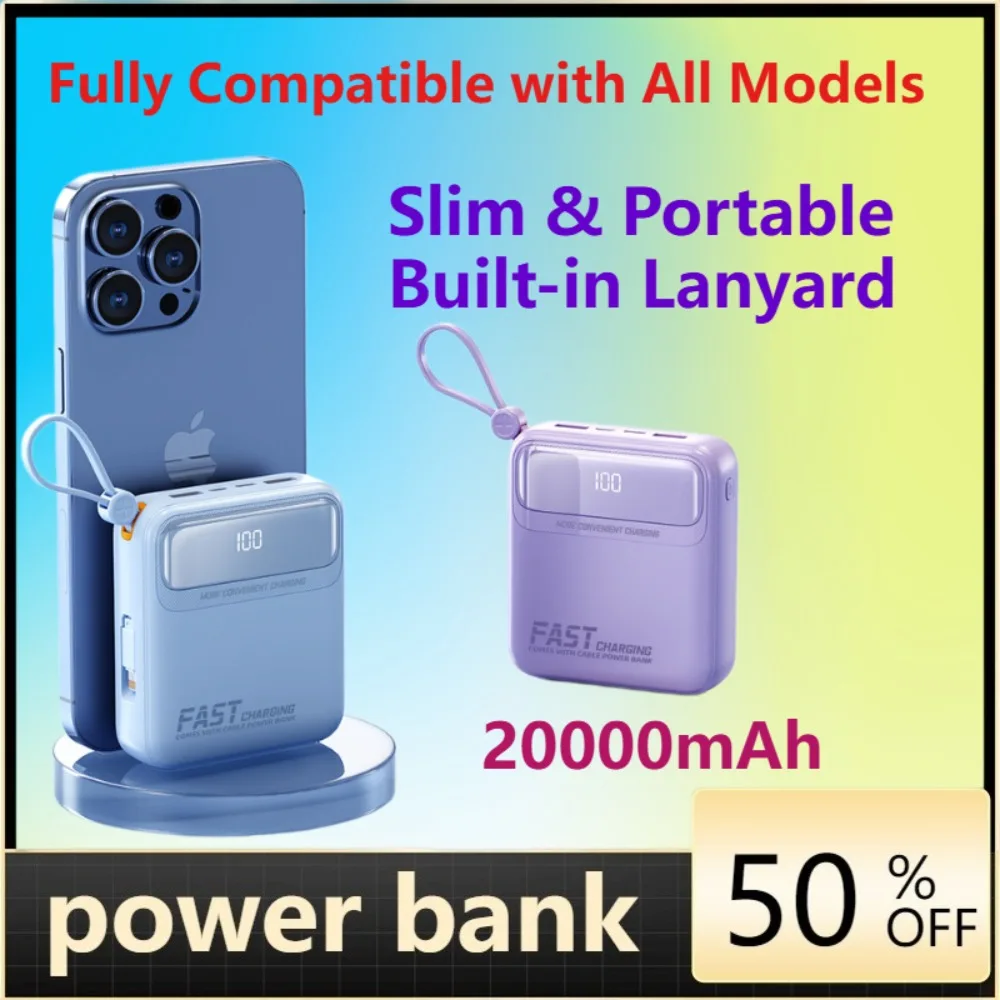 

20000mAh Mini Portable Charger, 120W Super Fast Charge, Built-in Cables High Capacity Power Bank