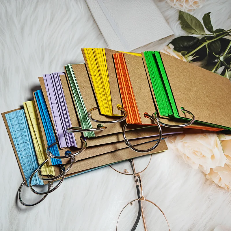 50pcs Kraft Paper Memo Pad Card Color Line Message Mini Notepad Card Writing Card Label Bookmark Learning Cards Stationery
