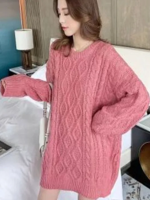 Women's Loose Long Knitted Sweater Autumn Winter Outerwear Thiened Over-sized Crew Ne Pullover Faionable Casual Sle