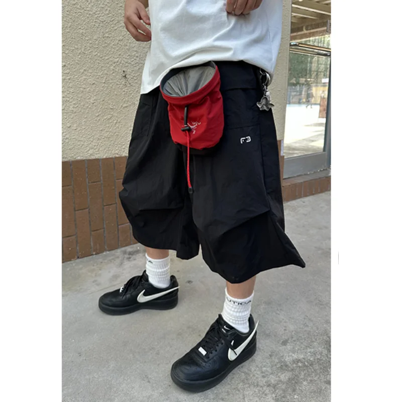 Summer Japanese outdoor functional style wide-leg cropped pants for men and women loose workwear design quick-drying shorts y2k