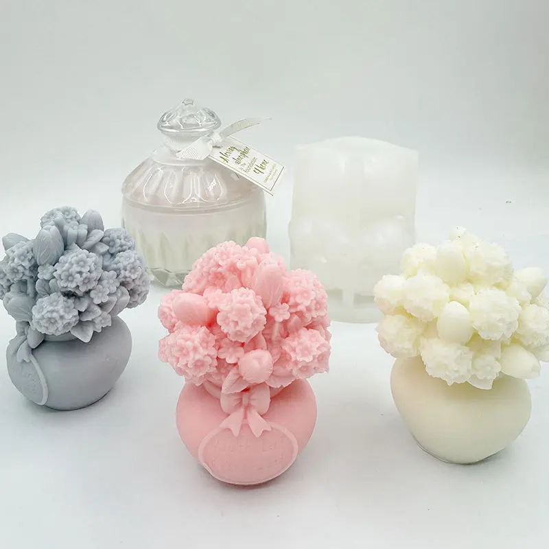 Molde de silicona de ramo de rosas, cesta de flores hecha a mano, molde de yeso de resina de jabón, herramienta de fabricación de cubitos de hielo de pastel de Chocolate DIY, decoración de boda