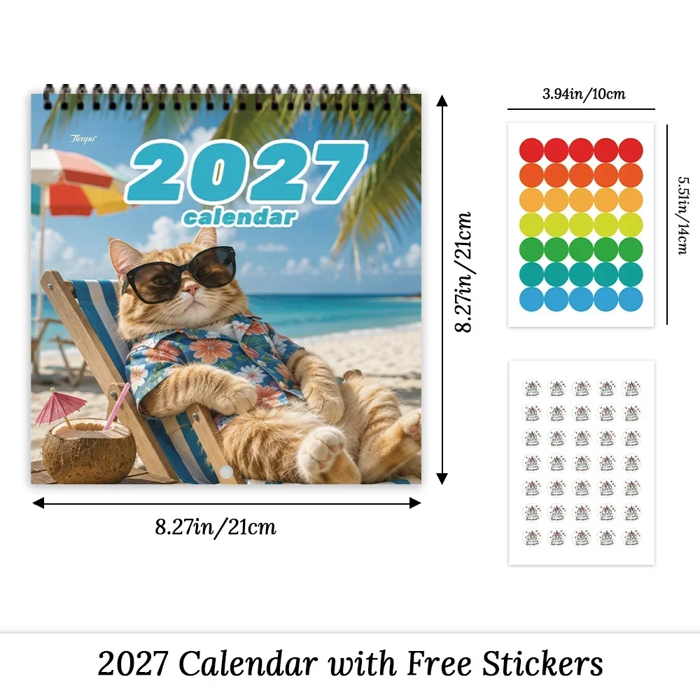 1pc 2027 Wall Calendar, Casual Orange Cat ,12-Month Monthly Planner, Perfect Gift For Back-to-School Season, Christmas, New Year
