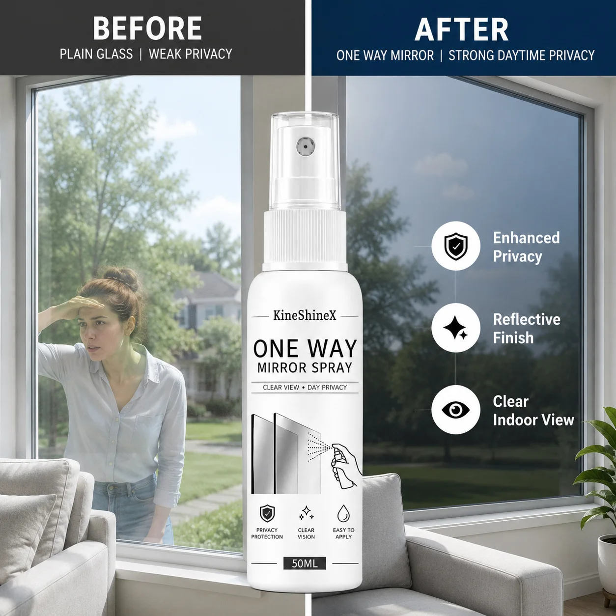 One Way Mirror Spray 30ml/50ml – Daytime Privacy Protection for Home Windows,Office Glass,Bathroom & Patio Doors, Anti-Spy Spray