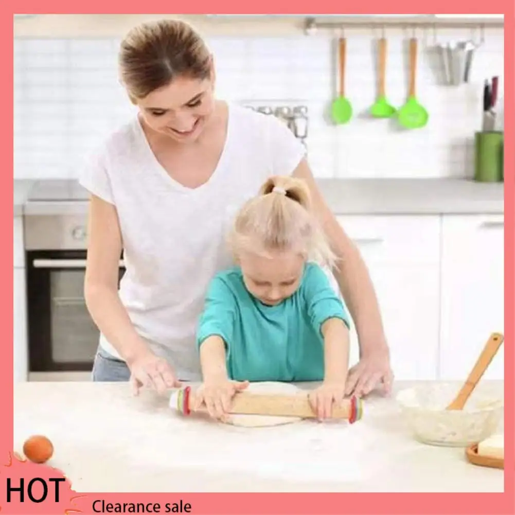 A88Z Adjustable Wood Rolling Pin With Removable Rings,Dough Roller,For Baking,Pizza And Cookies,Home Kitchen Baking Tool