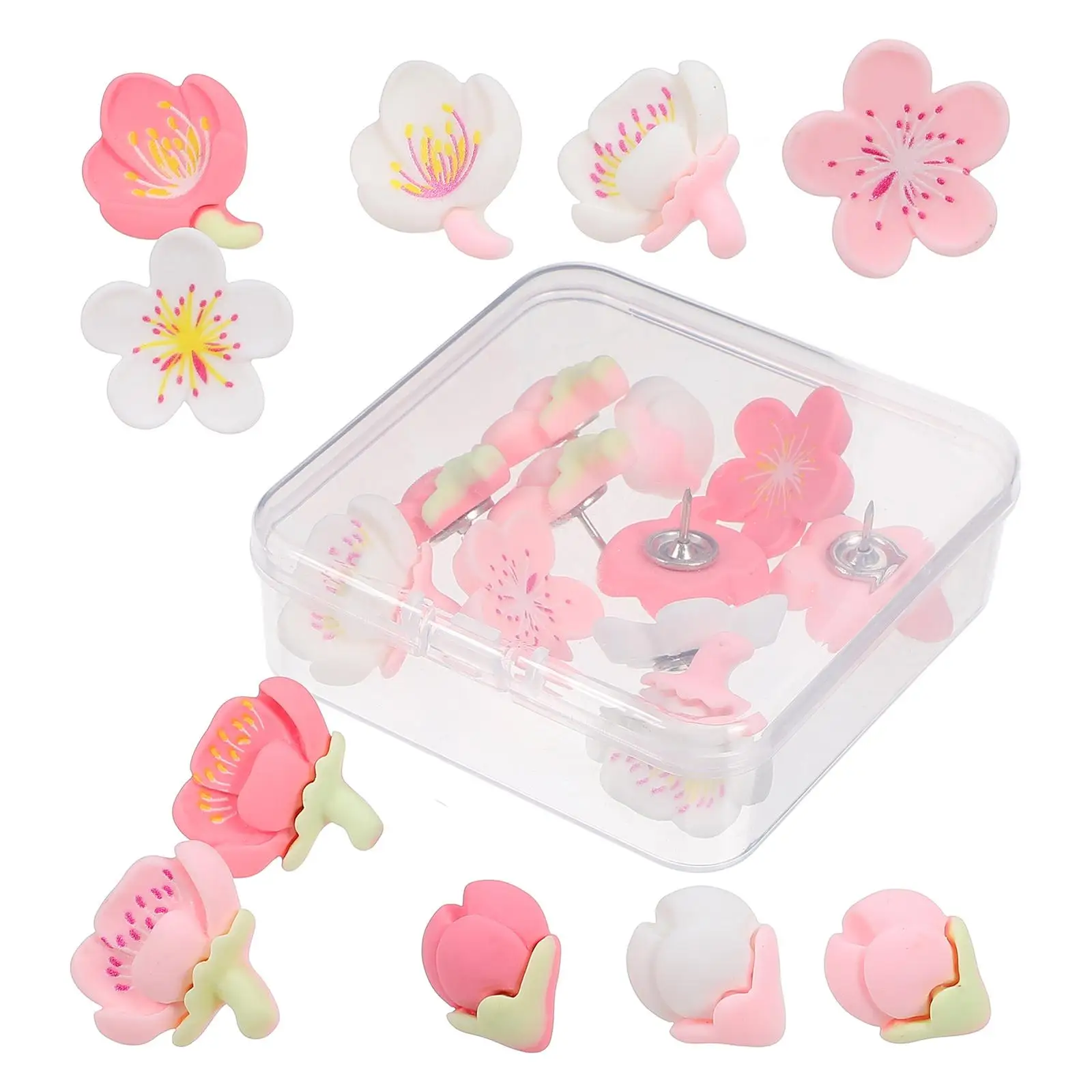 20 Pcs Peach Blossom Thumbtacks Decorative Floral Tacks Pushpins for Crafts Cute Mini Picture Wall Resin