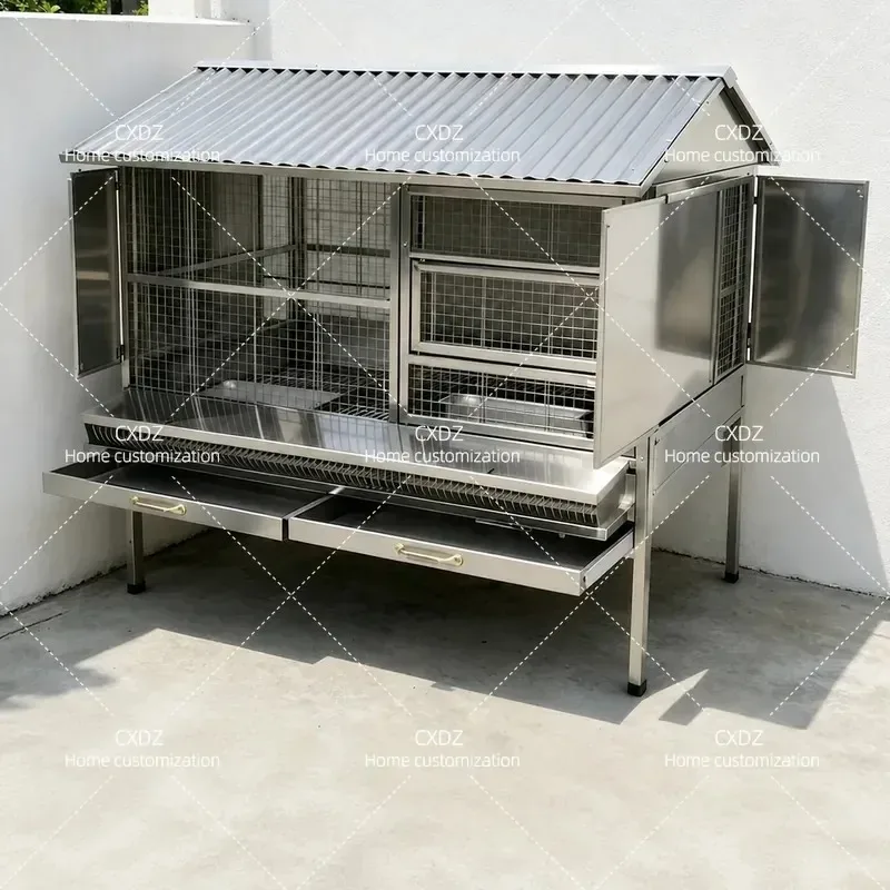 304 Stainless Steel Chicken Coop Large Outdoor Poultry House Weasel Proof Windproof Breeding Cage for Farm Backyard