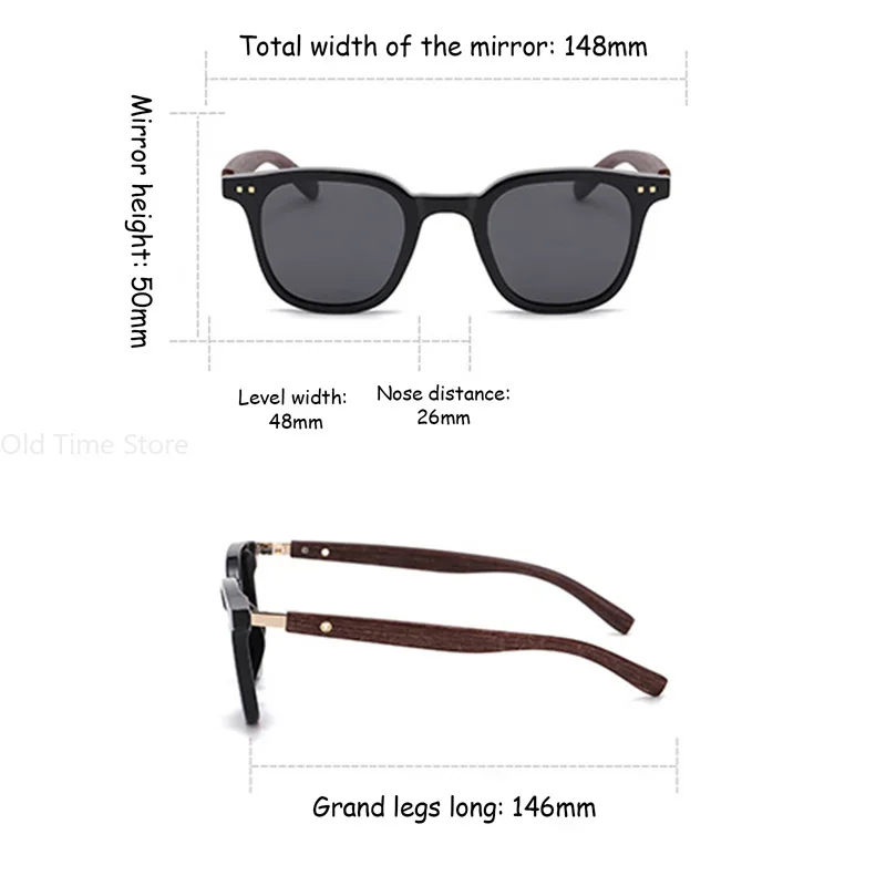 Classic Wood Grain Mirror Legs Sunglasses Men's Small Frame Square Sun Glasses Women's High Quality Eyewear UV400 Oculos De Sol