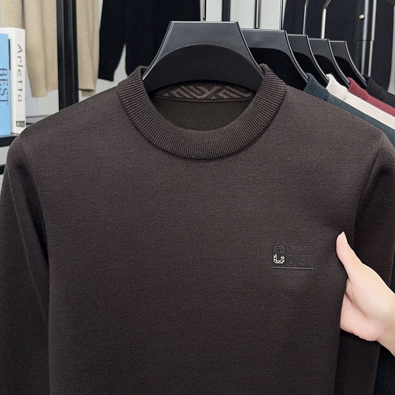 Новый бархатный утолщенный мужской свитер с норковой вышивкой, бархатный теплый свитер с полувысоким воротником