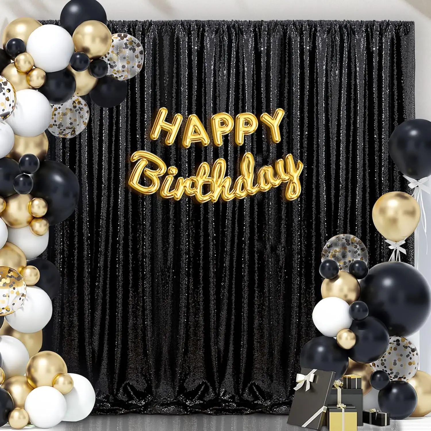 

1 Panel-10ftx10ft Black Sequin Backdrop, Shimmer Backdrop for Halloween Decor, Party Photo Booths, and Event Decorations