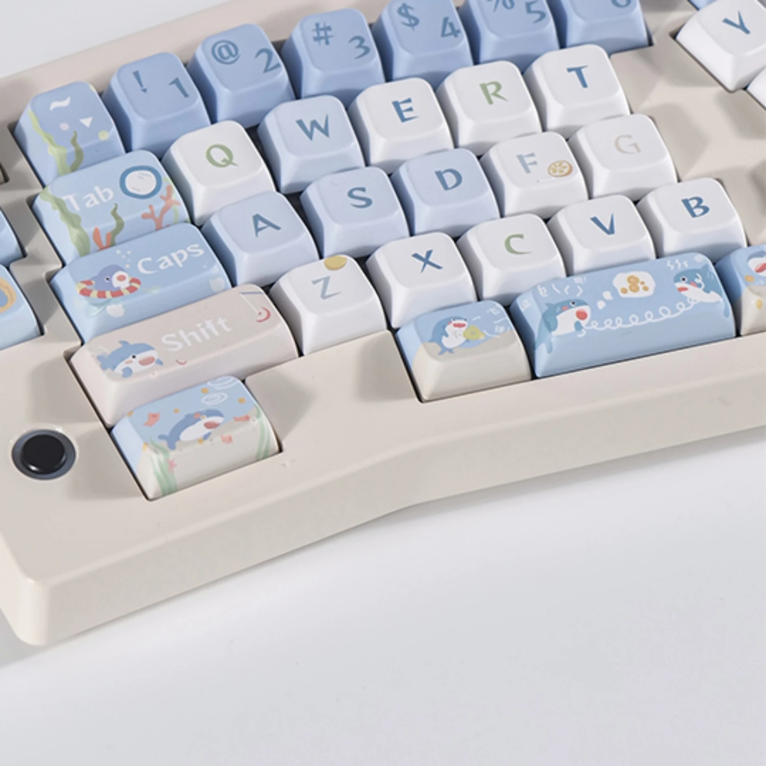 Imagem -06 - Cartoon Shark Keycaps Caps Teclado Mecânico Perfil Mda Sublimação Pbt Hi75 Vgn Creme Azul Keycap Bonito 143 Chaves