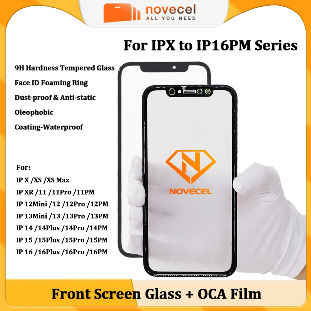 

Novecel 2in1 10pcs Front Glass + OCA For Apple iPhone 17 Pro Max 17Air 12 11 13Mini 14 15 16 Plus LCD Screen Display Outer Panel