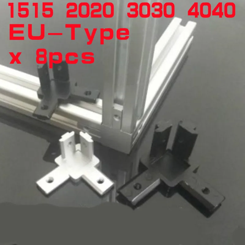 8pcs 1515 2020 3030 4040  sliver / black 3-Way End Corner Bracket Connector for T slot Aluminum Extrusion Profile