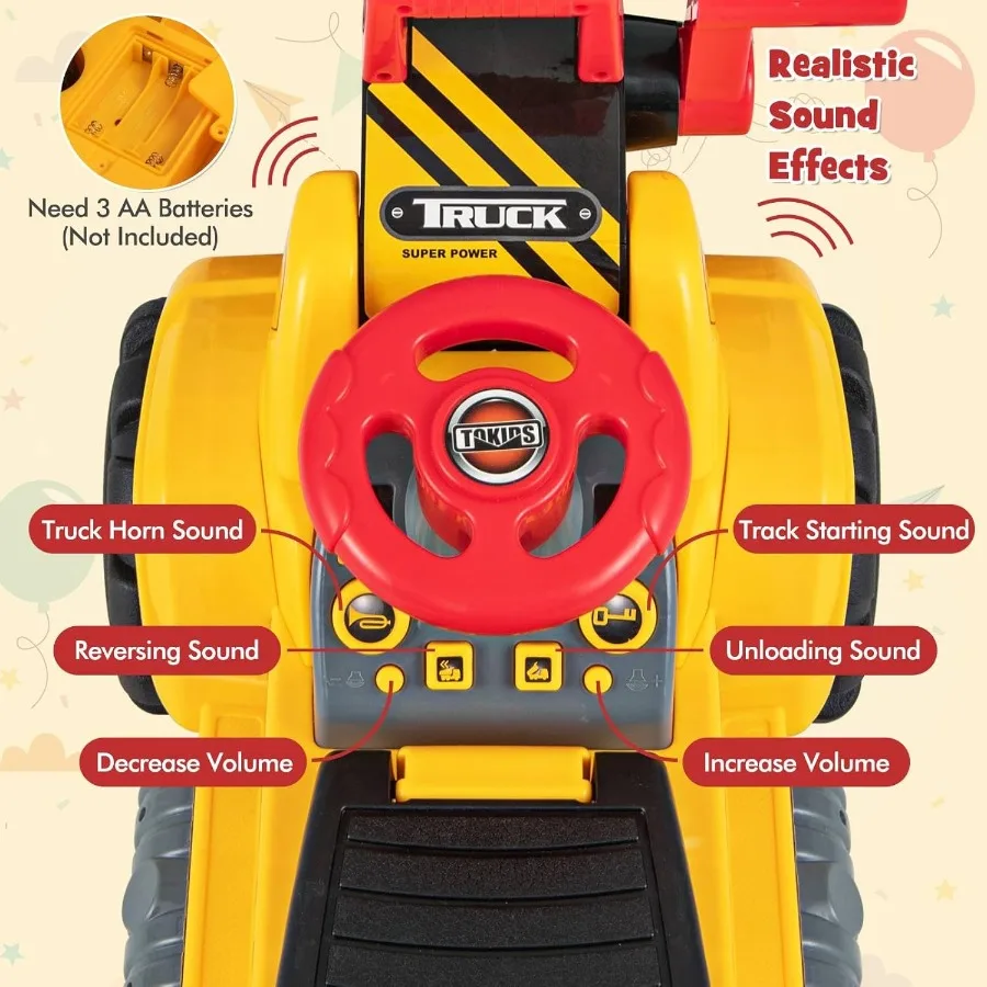 Giro sull'escavatore No Power Ride on Veicoli da costruzione per casco 3 rocce giocattolo Secchio regolabile Corno Giro sul caricatore Bulldozer