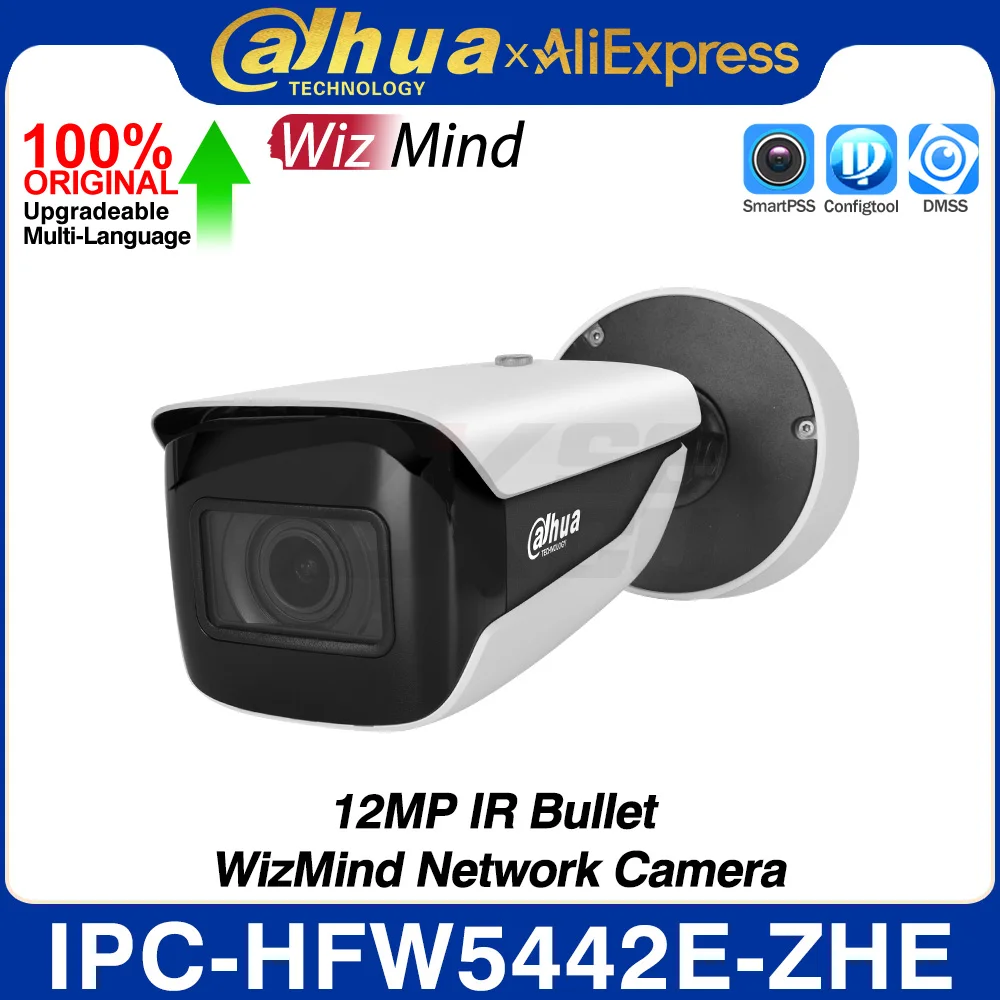 Dahua Original IPC-HFW71242H-Z-X 12MP 5X Zoom WizMind Network POE IP Camera ePoE IR60M Deep Learning SD Slot Alarm I/O IP67 IK10