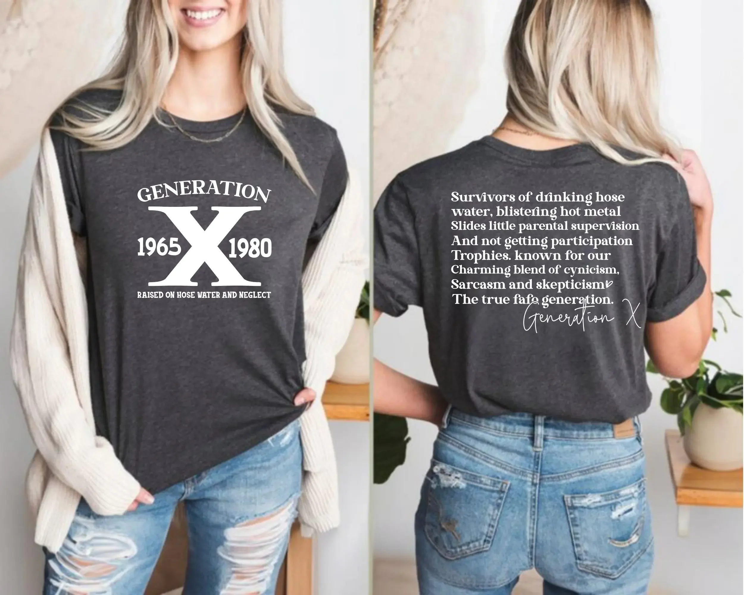 Gen X T Shirt Generation Raised On Hose Water And Neglect Nostalgia 1980 Birthday
