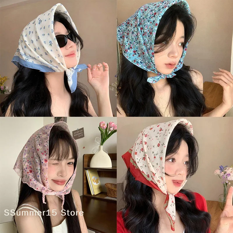 

【R】Women Floral Print Head Scarf Soft Breathable Lightweight Headwrap For Summer Beach Travel Daily Wear Hair Accessory