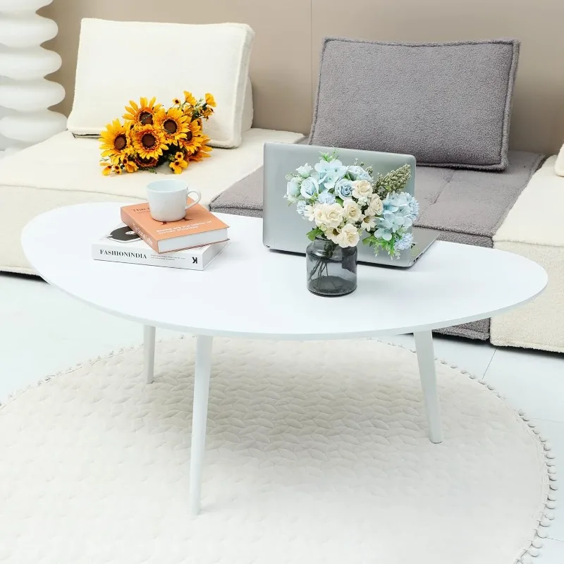 Modern Coffee Table,Large Oval White Coffee Table for Living Room,for Small Spaces,White-47.3