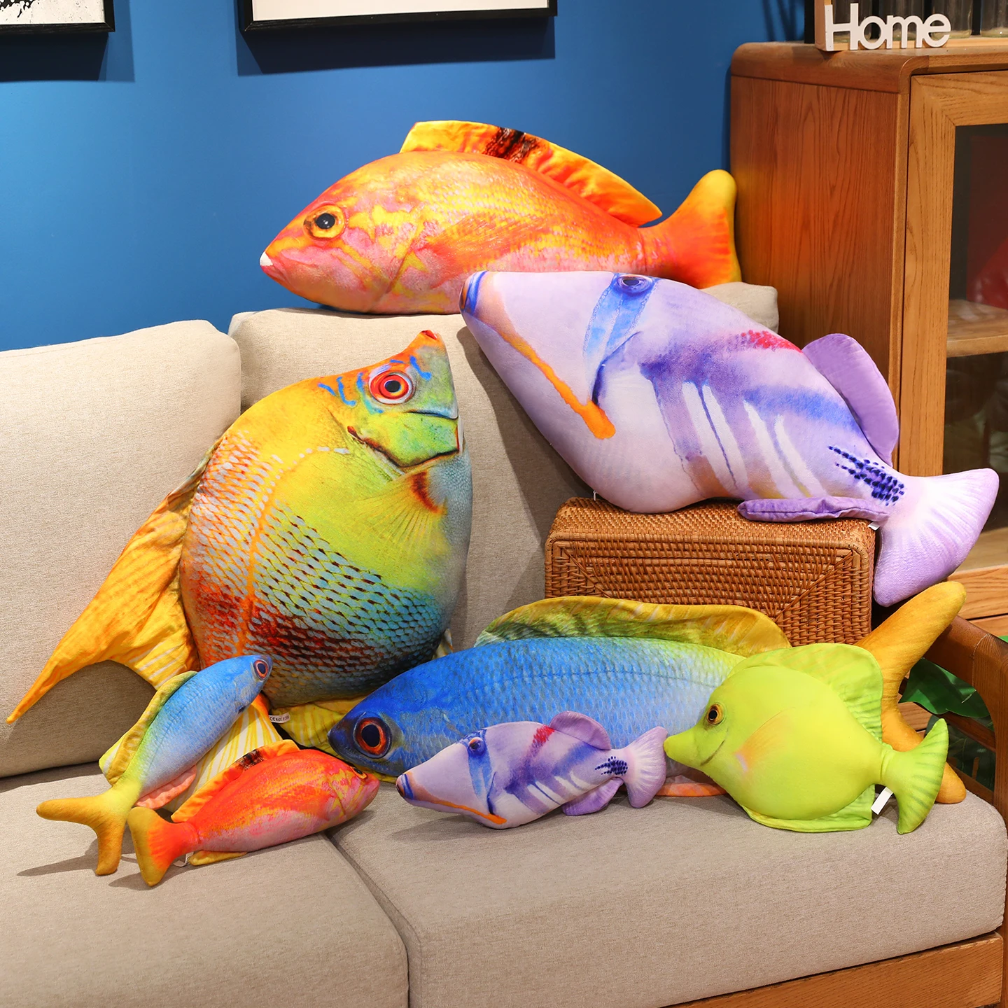 3D Simulated Sea Fish Plush Toys Bright Colour Golden Fish  Stuffed Soft Animal Carp Pillow Creative Sofa Cushion Home Decor