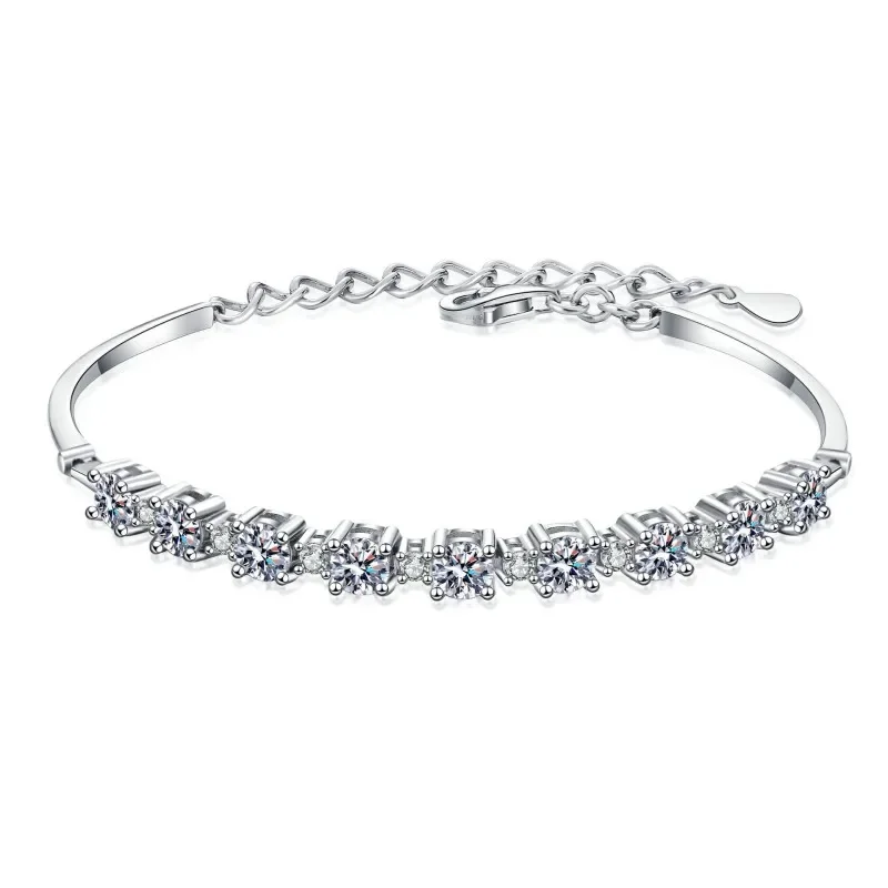 Pretty Wedding 18K White Gold Girls fine Jewelry a row of stars Gift Total 2.7 Carat Moissanite Diamond Bracelets For Women type