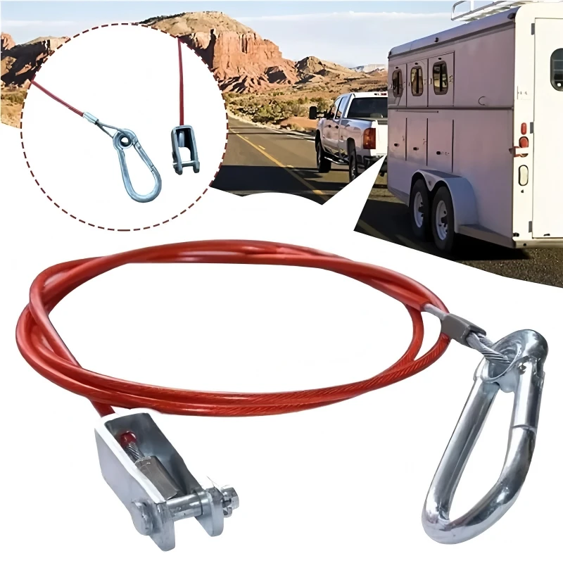 Trailer Wire Rope Safety Towing Rope 304 Stainless Steel Wire With Secure Metal Hooks Red For Cars RVs Sturdy Hook Accessories