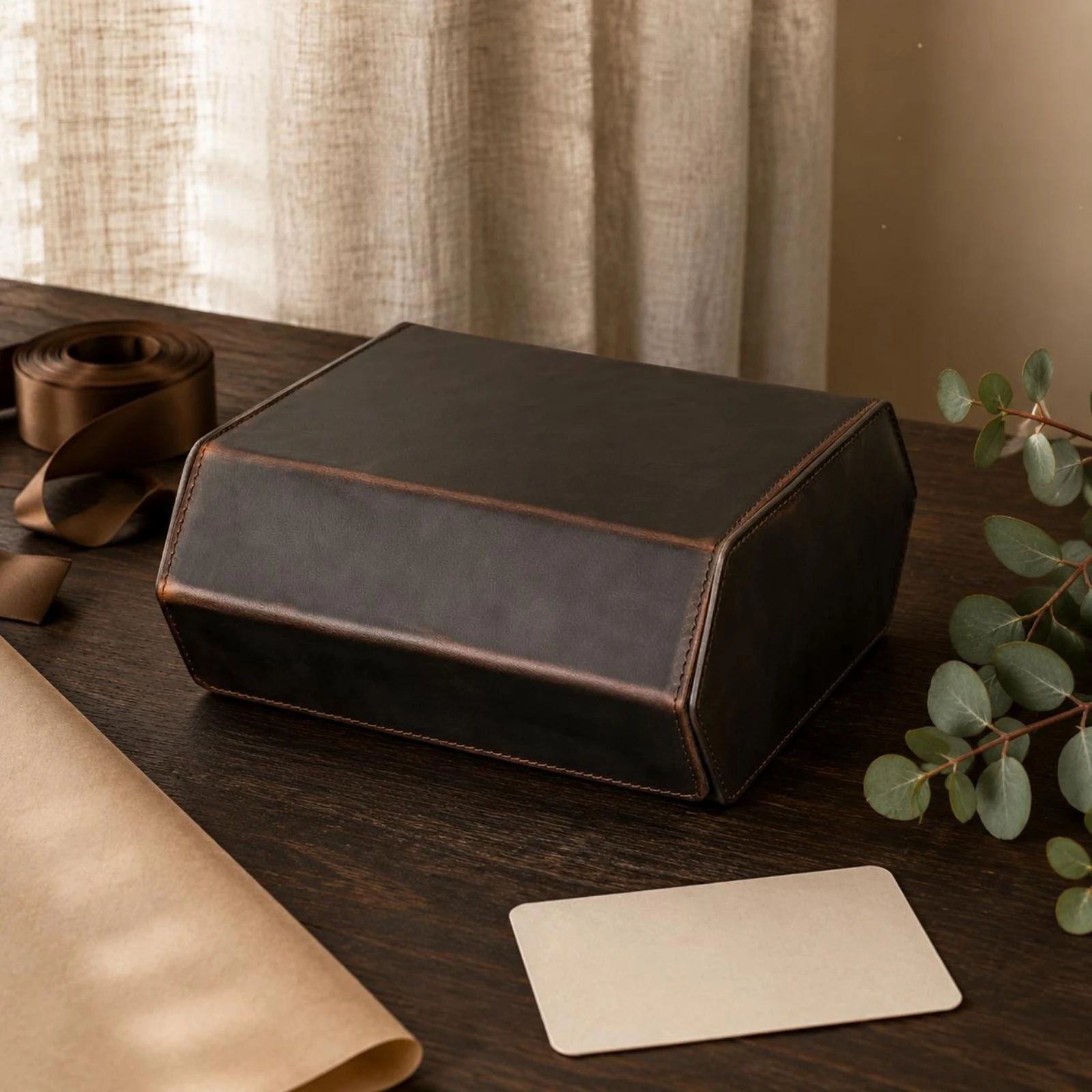 Hexagonal Watch Box Stitched Edges Leather Watch Storage Box Hard-Sided Fold-over Lid