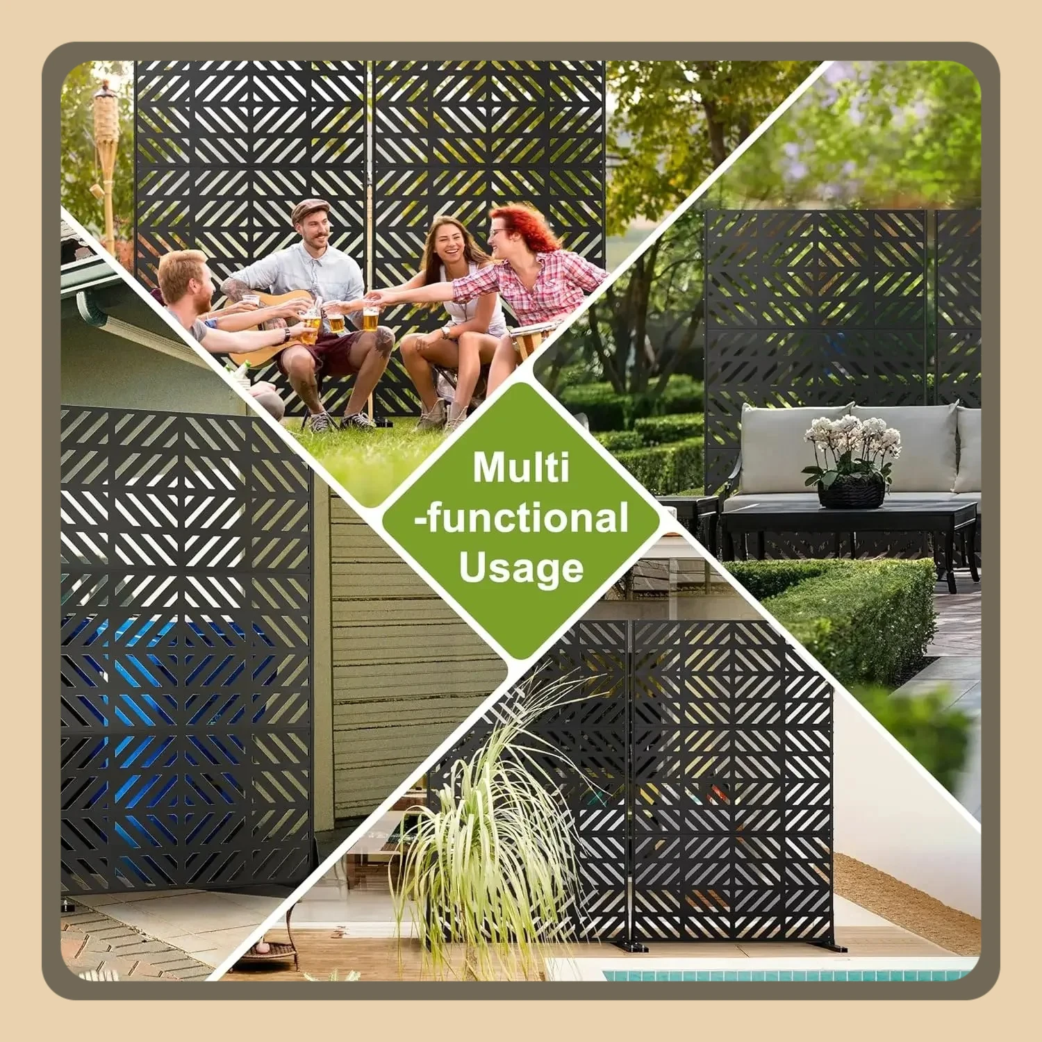

72" H x 44" W Metal Privacy Screen with Stand Freestanding Privacy Screens Decorative Fence Panels for Outdoor