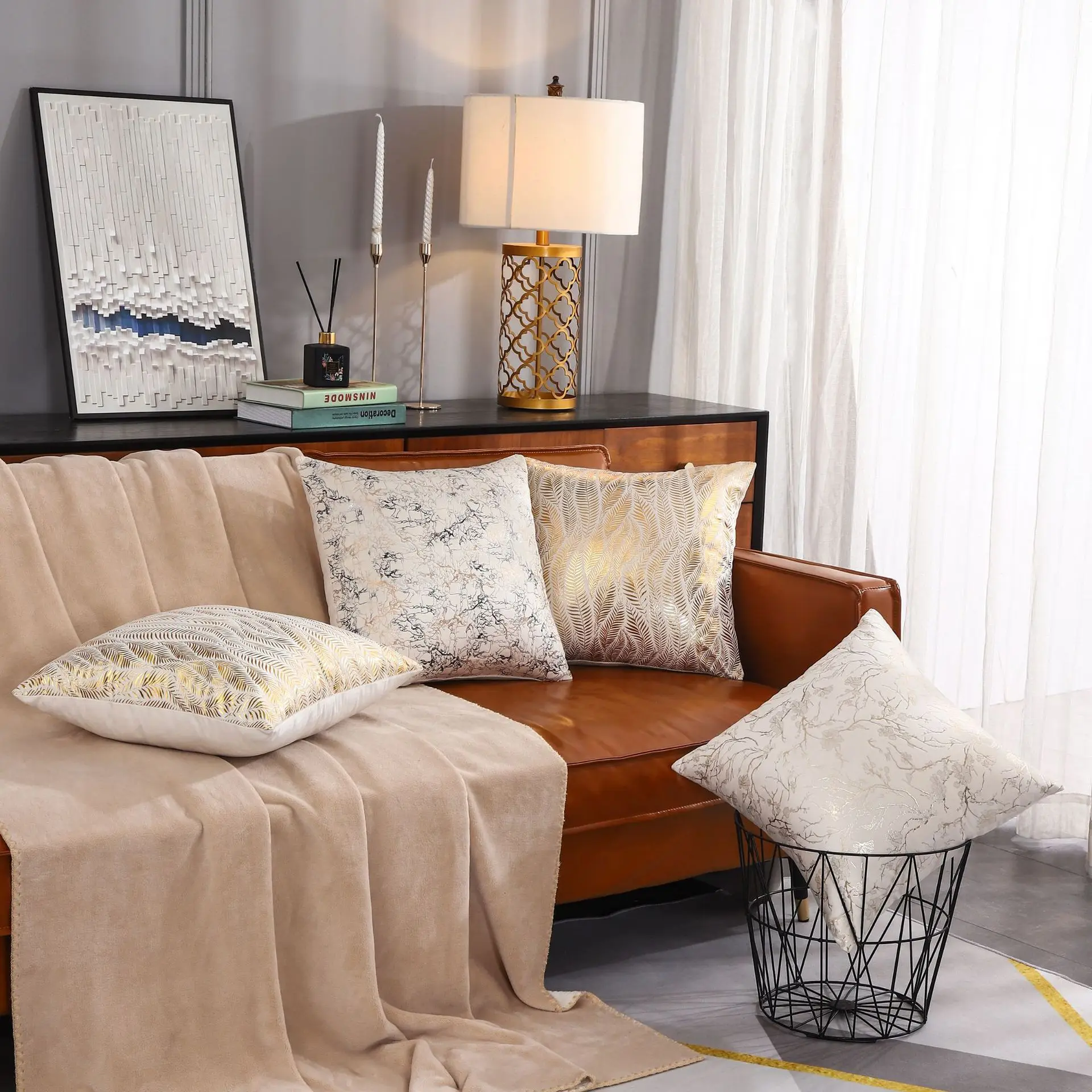 Crane Embroidery Sofa Pillowcase New Chinese-style Light Luxury Embroidery Cushion Cover Decorative Pillow Headboard Cushion