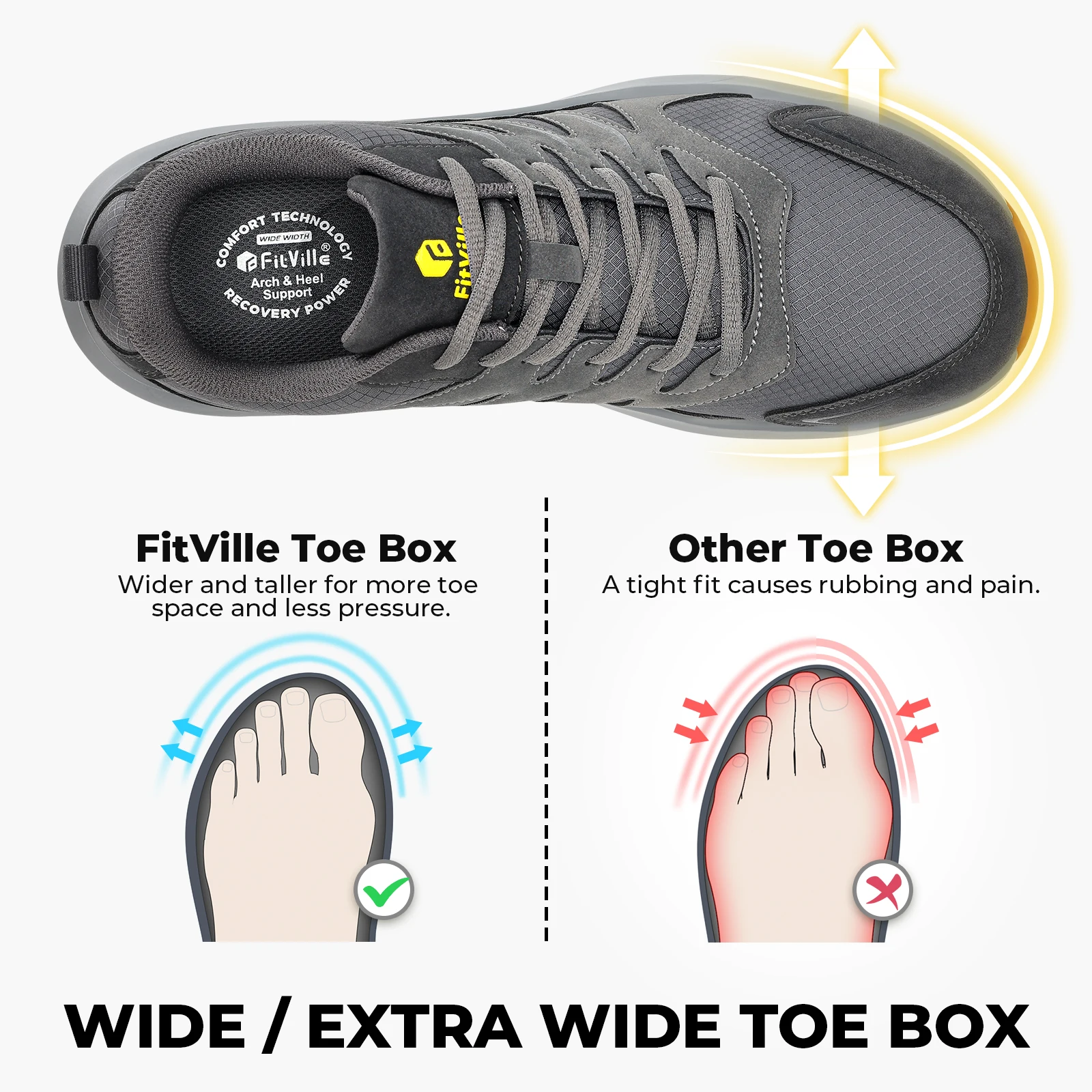 Fittington Outdoor Men's Hiking Shoes Water-Resistant Wide Toe Trail Running Shoes For Men High Rebound Sport Sneakers Non-slip