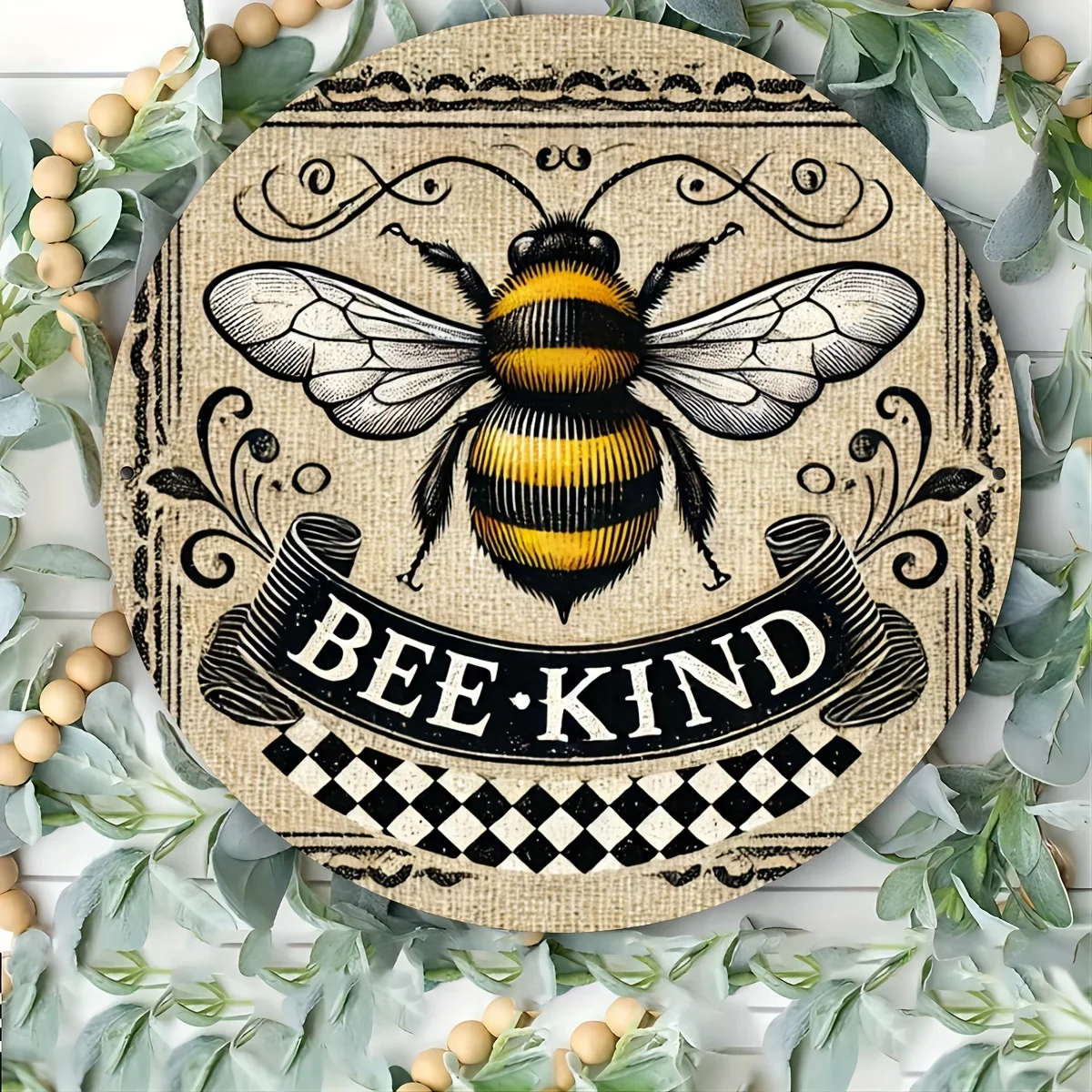 1 Bumblebee Pillowcase Round Metal Iron Sign, Iron Wall Artwork, Suitable for Home, Bar, Cafe Decoration, Iron 20X20 Cm (8X8 Inc