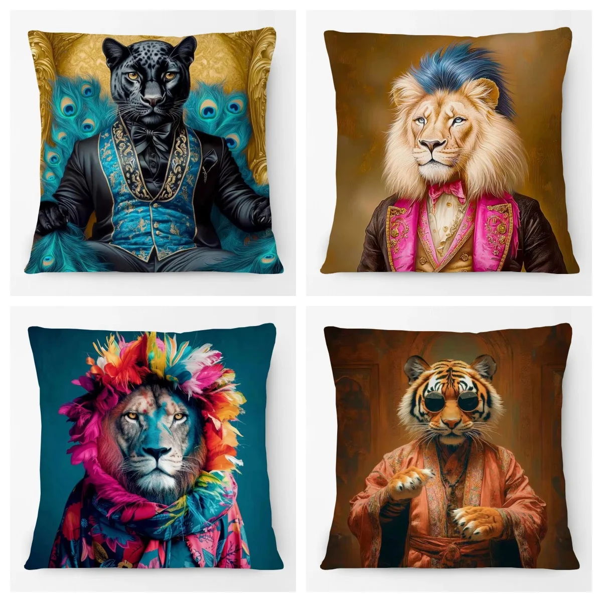 Animals Portrait Poster Pillowcase European Fashion Leopard Royal Lion Zebra  Living Room Cushion Cover Square Home Decoration