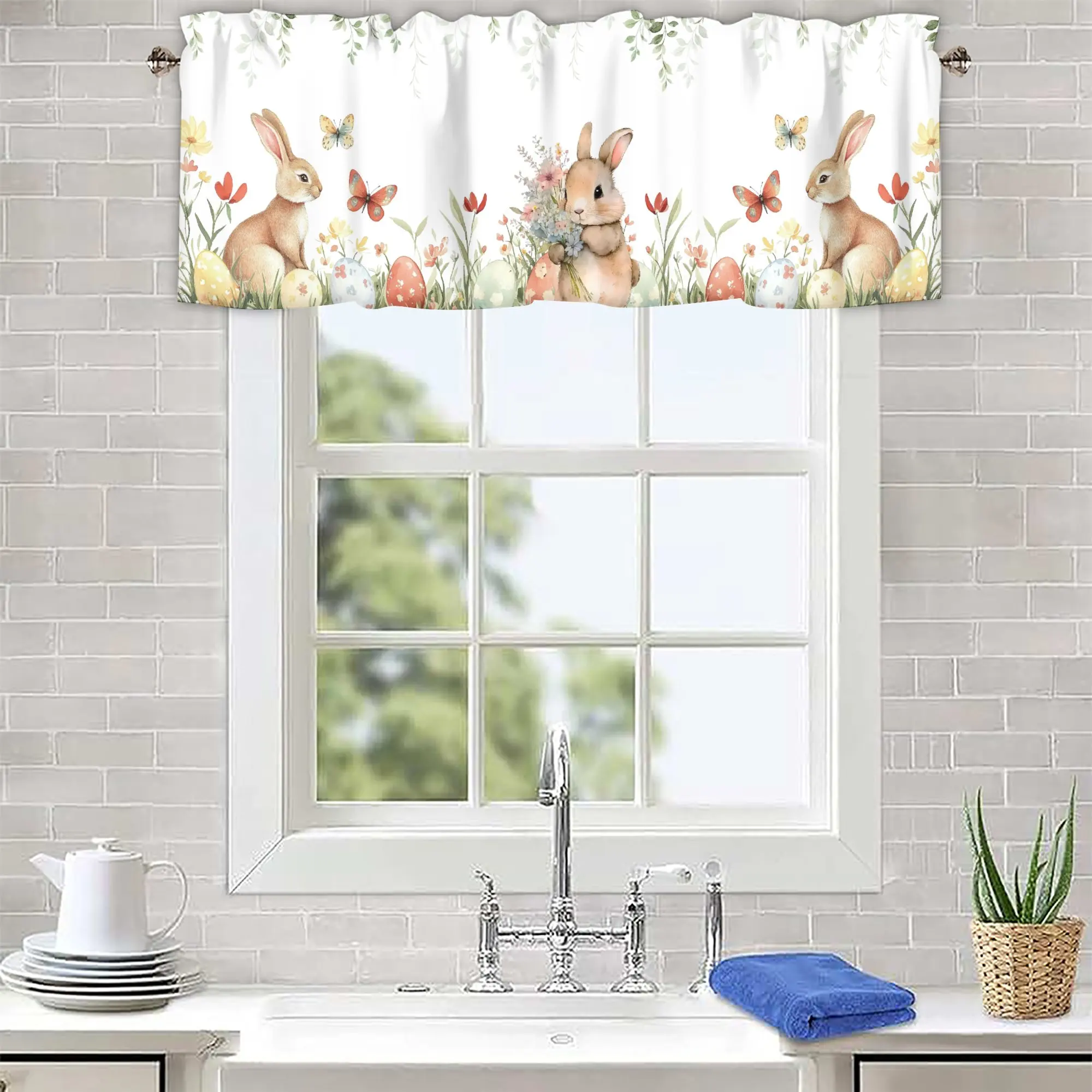 Rabbit Easter Egg Valances for Living Room Curtain Valance Flower Short Window Curtains Kitchen Living Room Bathroom Shades