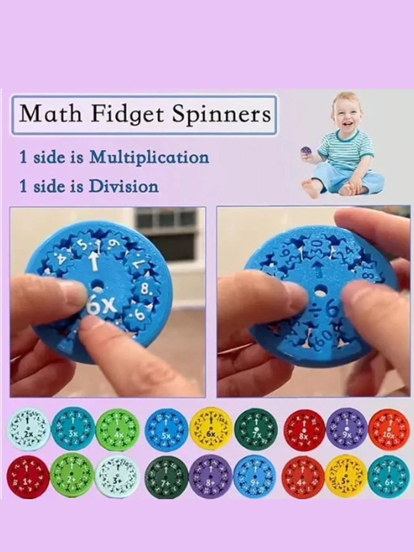 Tables de Multiextrêmes Maths Fidget Spinners pour Enfants, Jouets Rotatifs du Bout des Doigts, Fournitures de Salle d'Irritation, Fuchsia