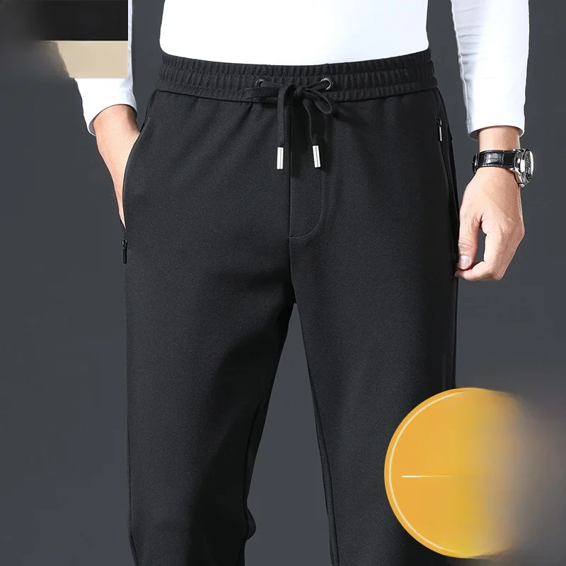 

Loose Men's Casual Pants Elastic Sports Busin Long Trousers Autumn Spring High Waist Straight Tube Cotton Anti-Wrinkle