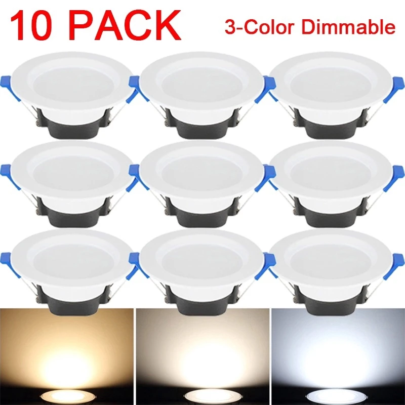 

10 Pack 3-color Dimmable Led Light 5W 110V 220V Embedded Lamp Bedroom Interior LED Ceilinglight Downlight Wall Lamp Recessed
