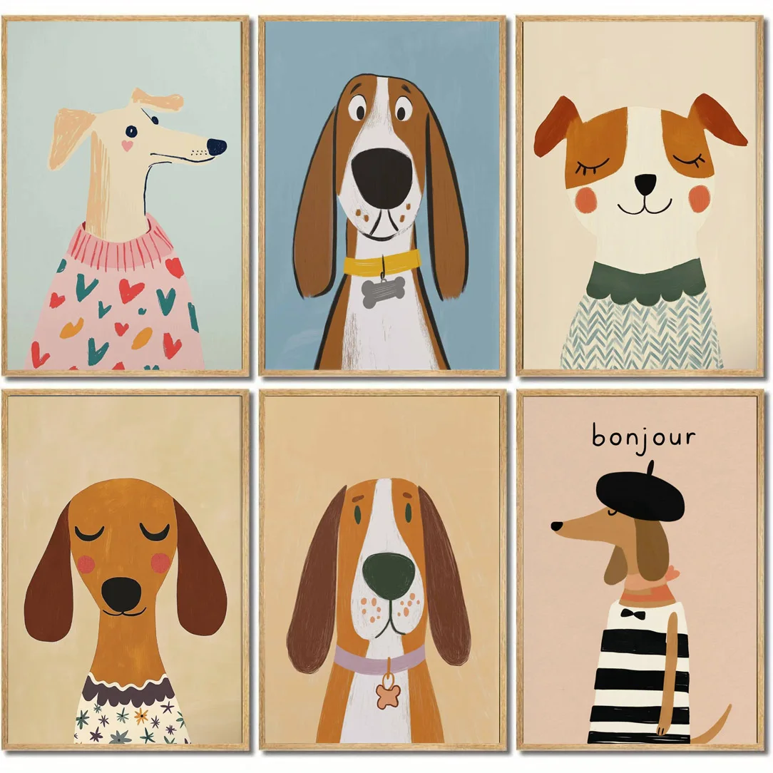 Minimalist Dog Aesthetics Poster Dachshund Bagel Hound Whippet Poodle Modern Pet Portrait Illustration Home Animal Decoration