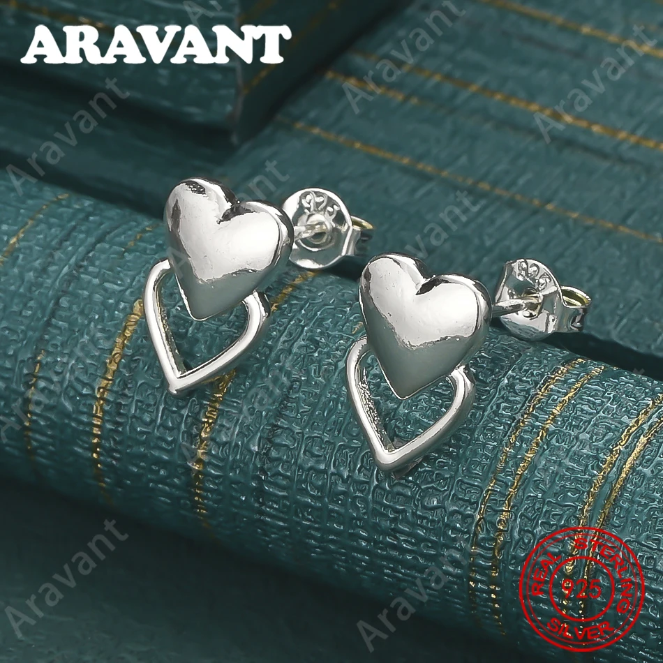 925 Sterling Silver Double Heart Earrings - Everyday Accessories For Women, Simple And Elegant Jewelry