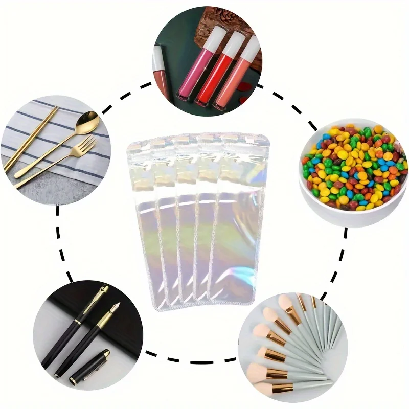 50 holo grafische Geschenkt üten mit wieder versch ließbaren Reiß verschlüssen-geeignet für Schmuck, Stifte usw.-pp Material kleine Waren tasche – Detail 3