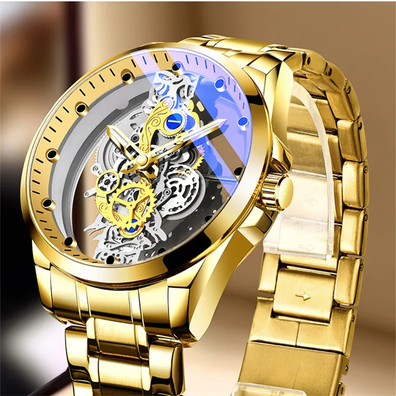 New Double sided Transparent Hollow Fully Automatic Mechanical Watch Men's Watch Men's Waterproof Glow Watch