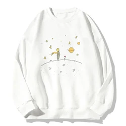 The Little Prince Print Hoodie Planet and Rose Graphic Hoody Women Sweatshirt White Pullover Female Oversized Clothes Spring Top