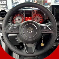 Hand-stitched non-slip Black Genuine Leather Car Steering Wheel Cover for Suzuki Jimny 2019-2024 auto parts
