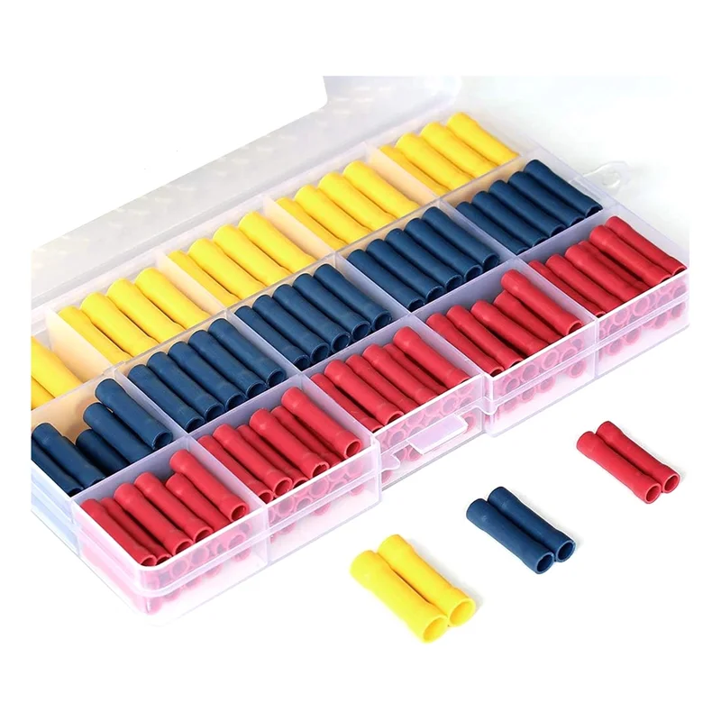 

【MEET】200 Pcs Butt Splice Crimp Connectors Kit, 10-22 AWG Wire Crimps Connector Red Blue Yellow Terminal Kits