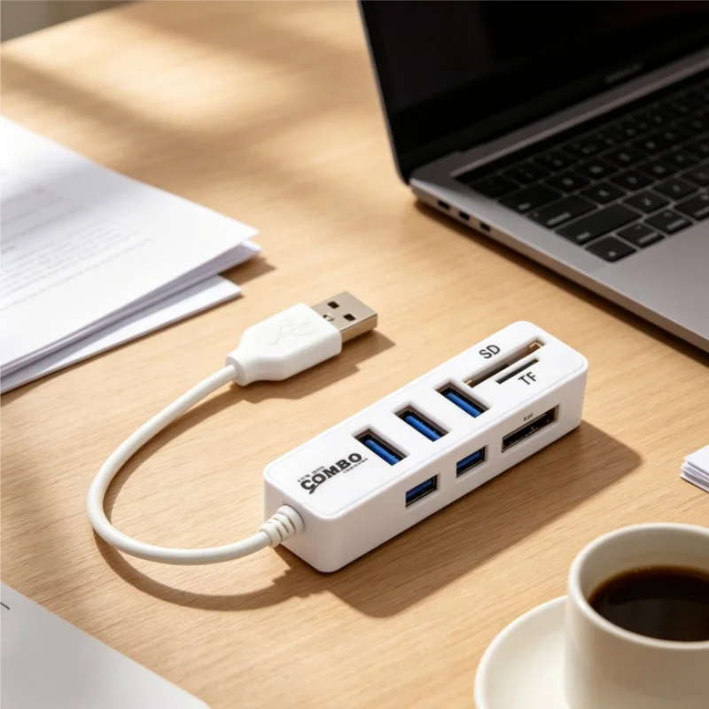 3-Port USB 2.0 Hub with Cable Long Strip Power Strip Combo TF/SD Multi-card Adapter One-Line Splitter Data Transfer Device - view 4