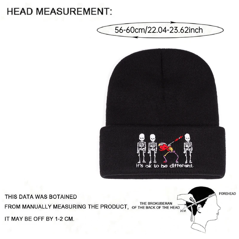 2025 شخصية الموضة الجديدة قبعة الفول خمسة الجمجمة المطرزة الهيب هوب قبعة في الهواء الطلق الترفيه اليومي التنقل الديكور محبوك قبعة #6